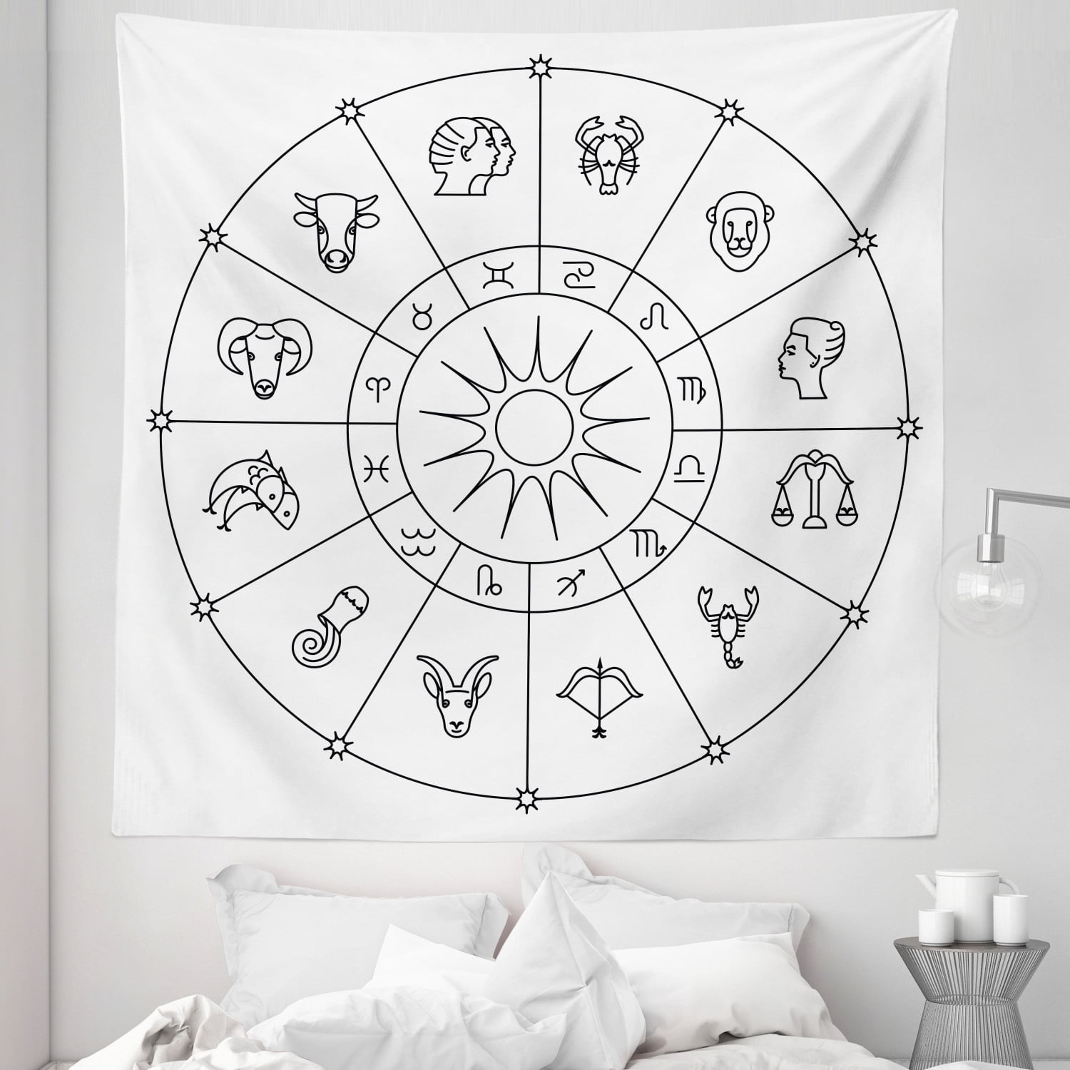 Astrology Tapestry, Sketchy Zodiacal Circle with Astrology Signs Aries Aquarius Pisces Lion Art, Fabric Wall Hanging Decor for Bedroom Living Room ...