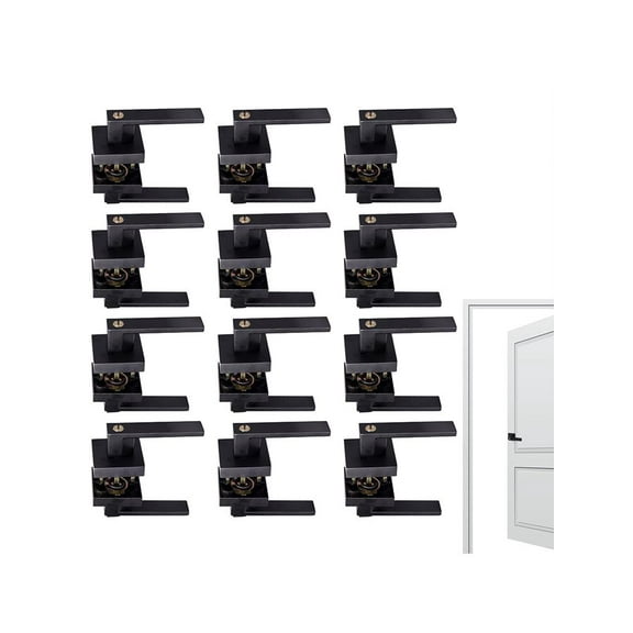 WAASOSCON 12 Pcs Black Door Levers, Entrance Handle with Square Panel, Ideal for Bathroom and Hallway, Modern Indoor Hardware