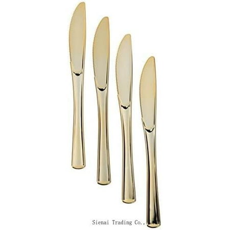 

160 Disposable Plastic Gold Knives Silverware Fancy Plastic Cutlery Heavy Duty Quality Utensils For Catering Formal Events Wedding Parties Dinner And All Other Occasions