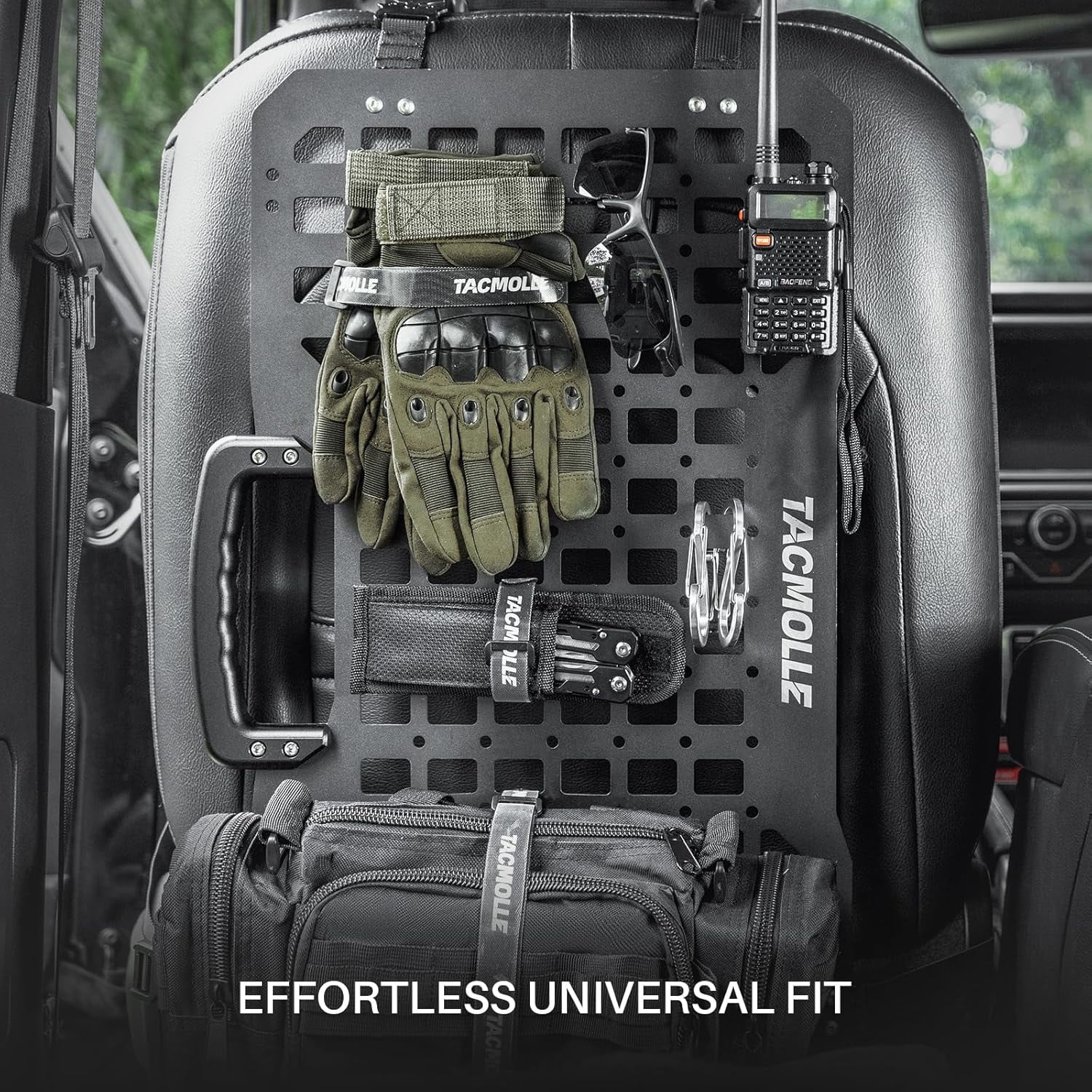 TACMOLLE Portable Rigid MOLLE Panel, Tactical Car Back Seat Organizer with Handle, Heavy Duty Car Storage Organizer for Modular Storage
