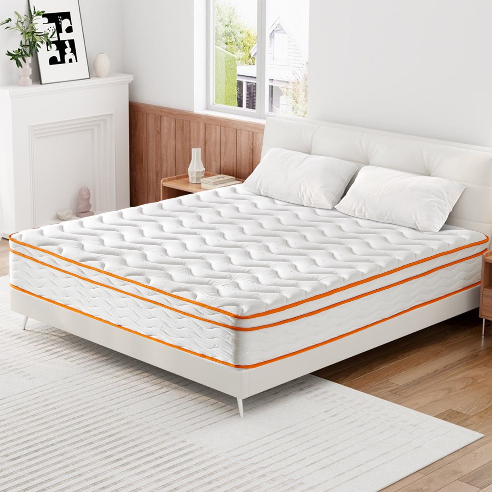 12" Spring Full Mattress Medium Firm, Hybrid Mattress with Removable Cover, Pressure Relief Foam Mattress, CertiPUR-US Certified, White
