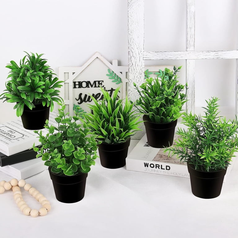 Fake Plants Mini Potted Artificial Plants, 8 Pack Artificial Eucalyptus Plants Small Houseplants Greenery in Black Round Pot, Small Faux Plants Decor