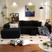 104" Cloud Sectional Couch with L-Shape Chaise,Modern Modular Sofa with Deep Seat, Upholstered Couches for Living Room Bedroom,No Assembly Required, Black (Corduroy Fabric)