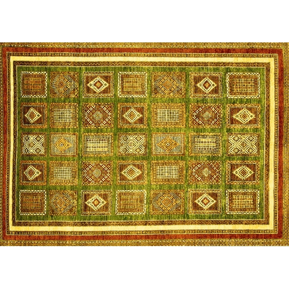 Ahgly Company Indoor Rectangle Oriental Yellow Modern Area Rugs, 6' x 9'