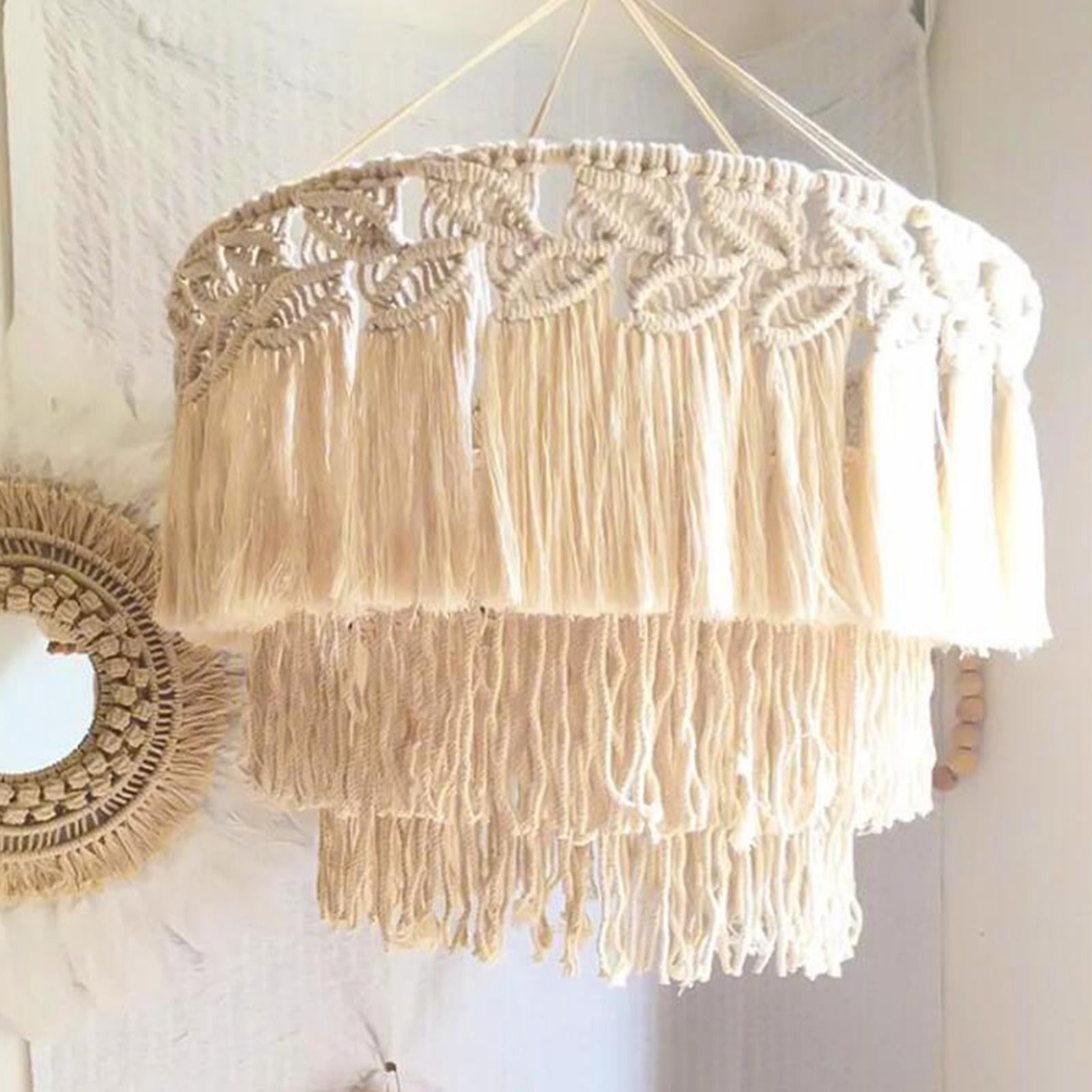 Macrame Lamp Shade Hanging Light Cover Modern Handwoven Chic Tassel Boho Light Shade Lampshade for Bedroom Dorm Room Home Office Restaurant , 30cmx35cm