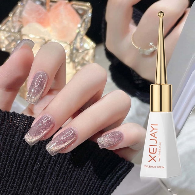 Esmalte de uñas blanco de cerámica con efecto ojo de gato, pegamento para esmalte de uñas, esmalte de uñas blanco de porcelana brillante, 10 ml por uña.