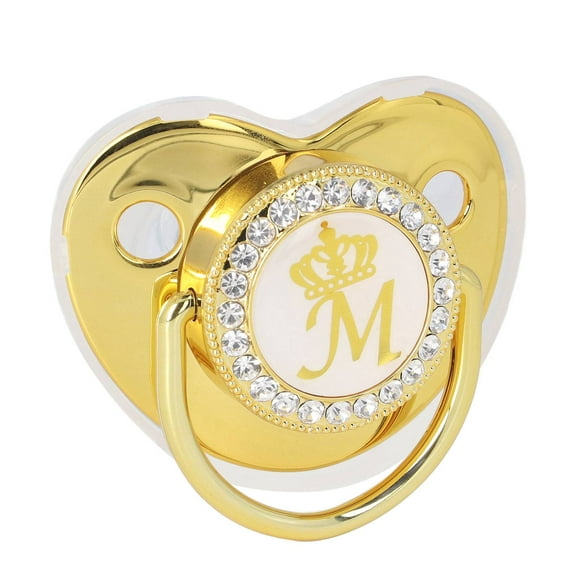 Chupete Ligero Con Forma de y Diamantes de imitacia con letras doradas, Pezón infantil con incrustaciones y clip de cadena, chupete de aleacio de silicona pPe bebe