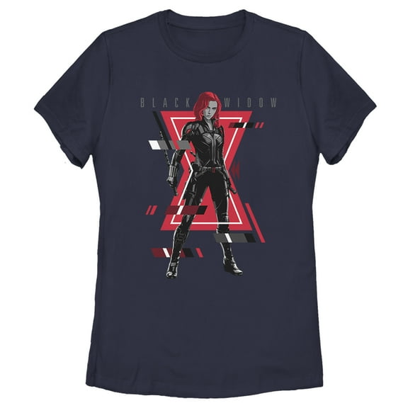 Women's Marvel Black Widow Hourglass Glitch  Graphic Tee Navy Blue 2X Large