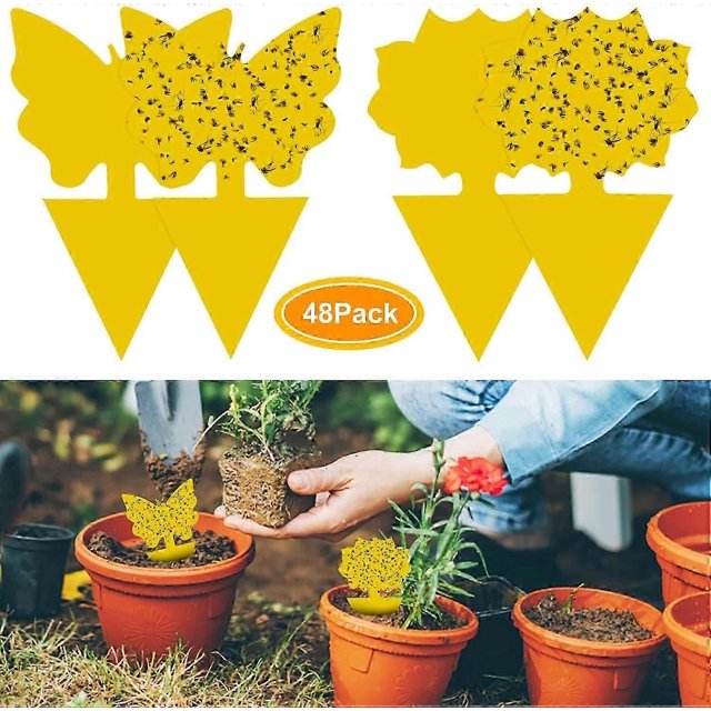 48Pcs plug-in fly trap yellow plates sticker yellow protective plant against aphids