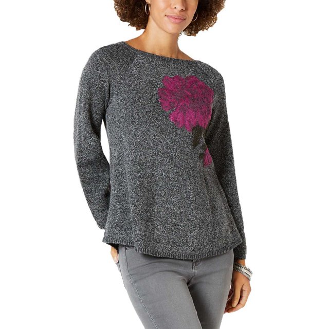 Style & Co Chandail Jacquard à Motif Floral (Gris Foncé, m)