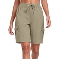 thumbnail image 5 of 9" 10" Inseam Hiking Cargo Shorts Womens 6 Pockets Pull on Bermuda Shorts Lightweight Quick Dry Outdoor Workout Running Athletic Short Summer Travel Loose Khaki M, 5 of 6