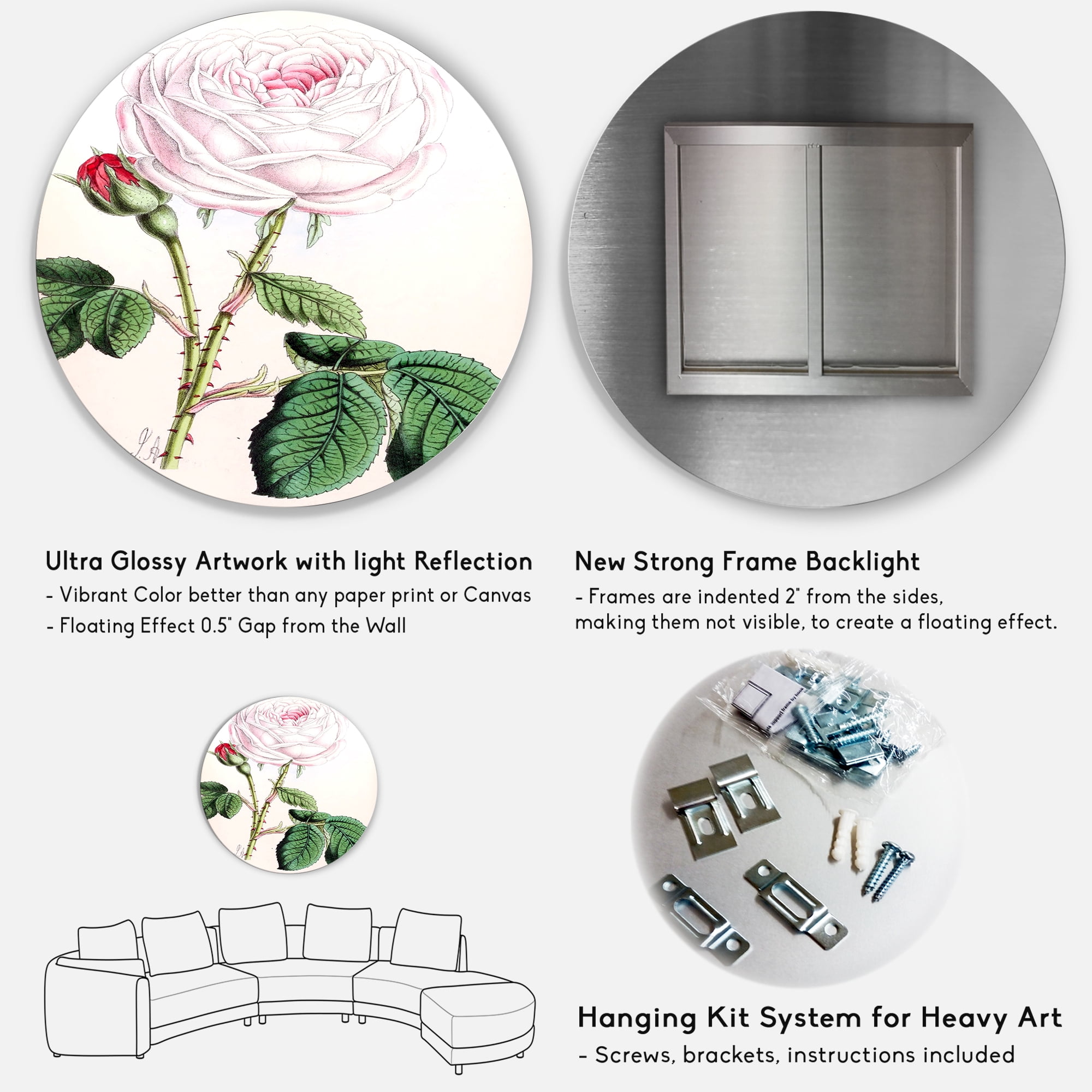 Designart 'Ancient Pink Flower' Traditional Circle Metal Wall Art 11x11 - Disc of 11