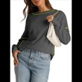 thumbnail image 1 of Sudadera Informal de Cuello Redondo para Mujer, Larga, Talla Grande, , con Costuras en Contraste, para Otoño. Gris Oscuro M, 1 of 8