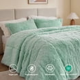 thumbnail image 2 of Intelligent Design Full/Queen Shaggy Faux Comforter Set, Long Fur Wave Spring Comforter Bedding Set, 3-Piece Warm Bed Set with Pillow Sham, Aqua, 2 of 7
