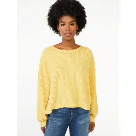 Scoop Women's Waffle Knit Slouch Top with Long Sleeves