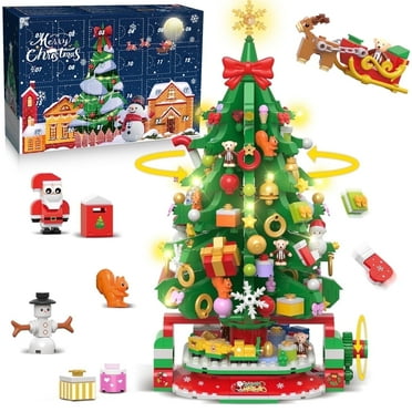 HOGOKIDS 1145PCS Advent Calendar 2024 Rotating Christmas Tree 24 Days Countdown Building Set with LED Light Gift for Adults Kids 8 