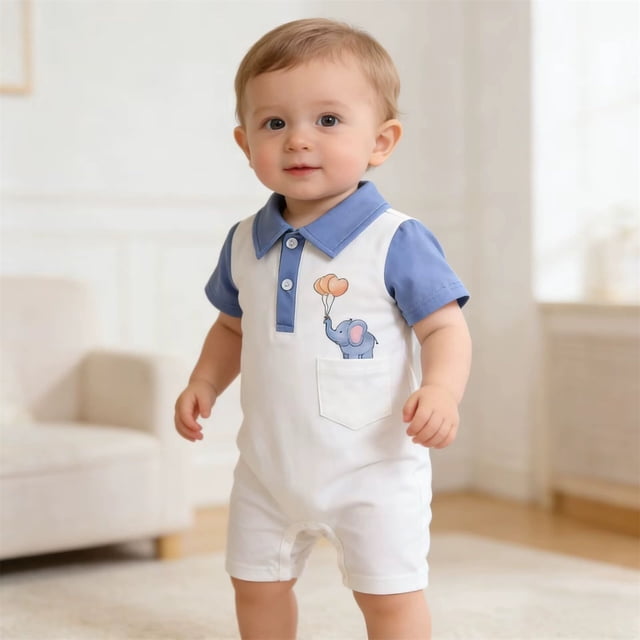 Tenue Décontractée d'Été Col à Manches Courtes Combinaison avec Design Imprimé Animal Adorable