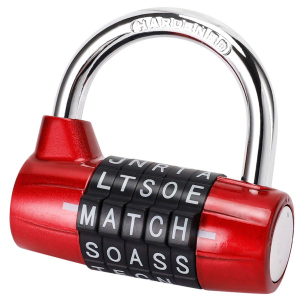 Candado Para Casillero De Gimnasio Candado De Aleación Resistente De 5 Letras Contraseña Candado De Seguridad Resistente: Fácil De Configurar Su Propio Combo Reiniciable Sin Llave-Rojo