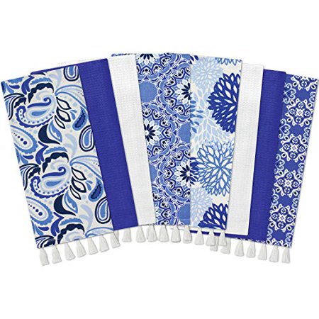 Blue Dish Towel - Gourmet Club Flat Woven Kitchen Towels, 8-Pack, Blue