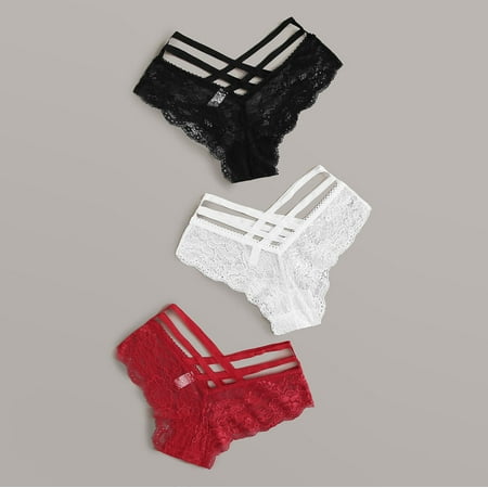 

Ruziyoog LingerieWomens Thong Ladies Breathable Underwear Bikini Panties Stretchy Lace Trimmed Bikini Underwear Soft Hipster Briefs Black M