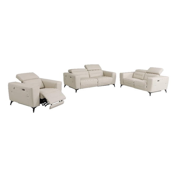 Titan Furnishings Italian Leather Sofa Set with Power Recliner in Beige