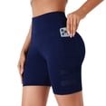 thumbnail image 2 of COMVALUE Women's Yoga Shorts with Pockets Tummy Control High Waist Biker Shorts 7" Workout Running Tight (Navy, S), 2 of 7