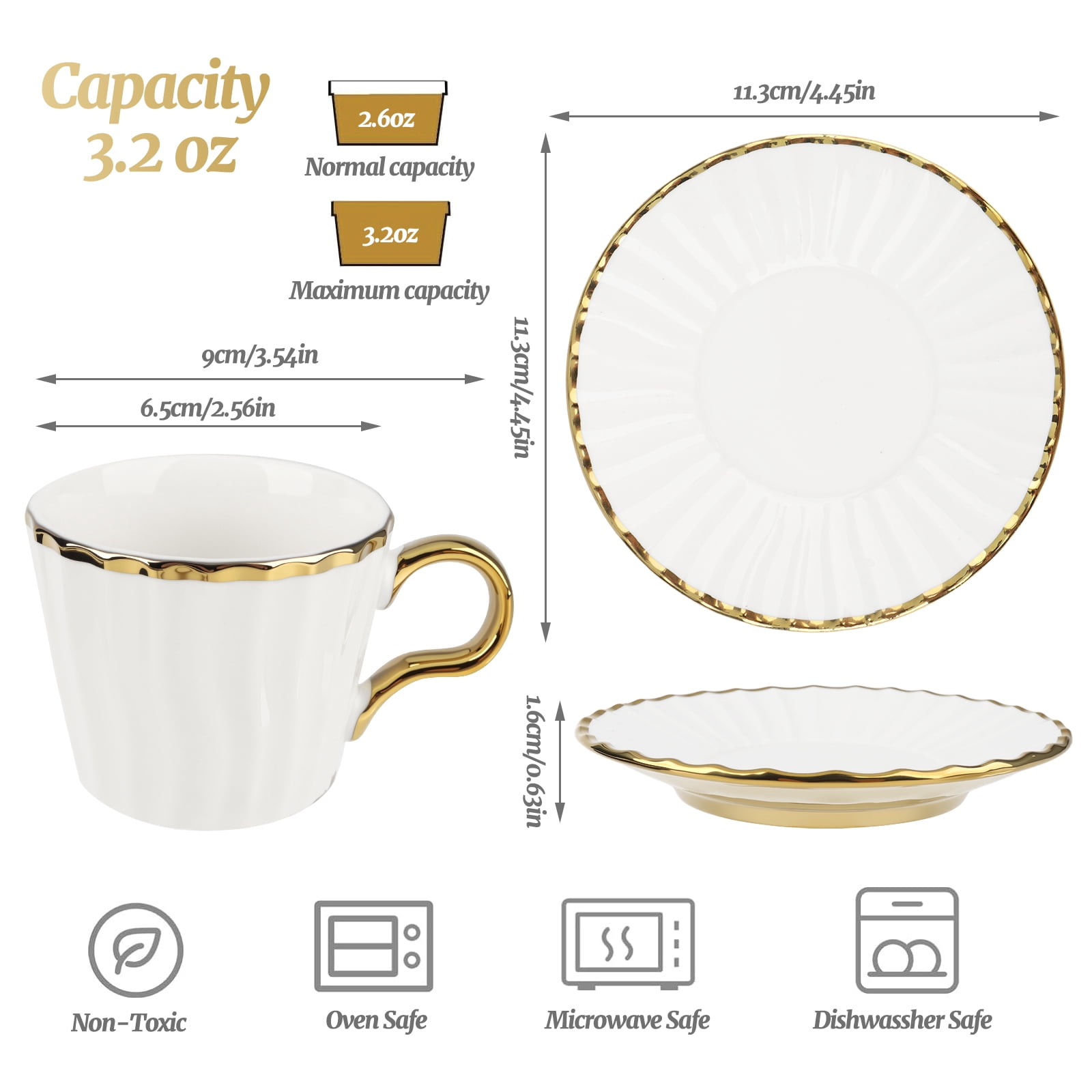 6-Piece Premium Porcelain Espresso Cup Set – 2372°F Fired, Lead/Cadmium Free, Oven/Microwave/Dishwasher Safe, Gift-Ready, Ideal for Home/Office/Housewarming
