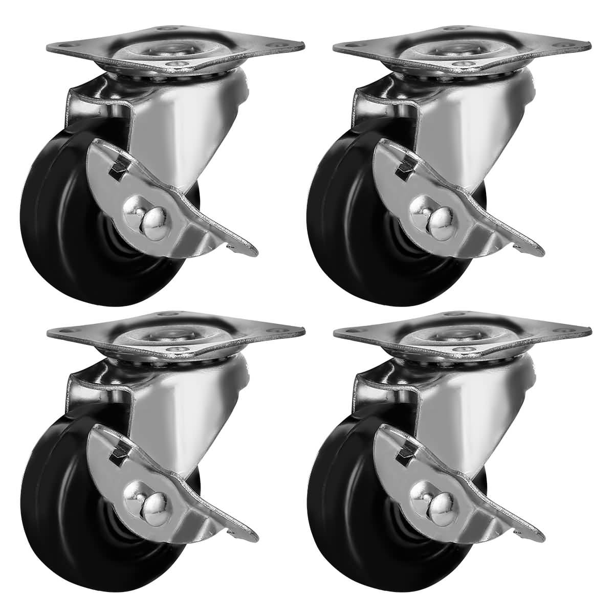 4 Pack 2" Swivel Caster Wheels Hard Rubber Base with Top Plate & Bearing 