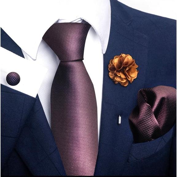 4pcs Men's Necktie Pocket Square Cufflinks Lapel Pin Set Business Wedding
