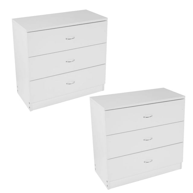 Zimtown Modern 3-Drawer Dresser,Night Stand,Side Table with Drawer,Floor Storage Cabinet for Bedroom&Living Room Home Office White Set of 2