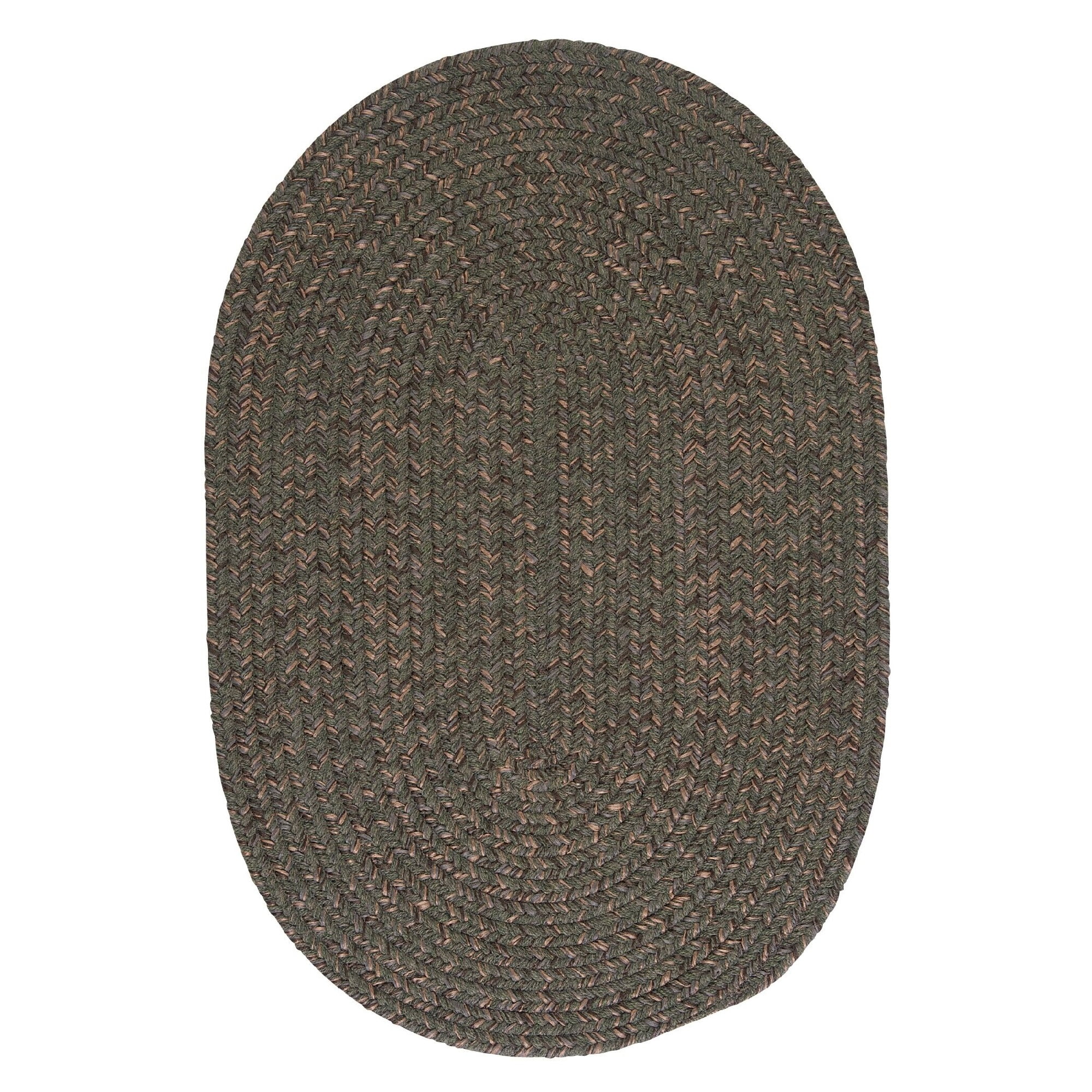 5' x 8' Olive Green and Brown Handcrafted Oval Braided Area Throw Rug