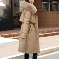 thumbnail image 5 of HAPIMO Women Faux Leather Trench Coat Fleece-Lined Mid-Length Jacket with Fur Collar Cotton Outwear Pockets Winter Workout Zipper Yellow XL, 5 of 7