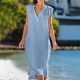 thumbnail image 1 of EGNMCR Robes de Fête pour Femmes Robe Débardeur Décontractée Sans Manches de Printemps/été pour Femmes, Unie, avec Poches, Col Rond, Plissée, en Coton et Lin, 1 of 6
