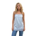 thumbnail image 2 of Camiseta sin mangas de satén con ribete de encaje para mujer, estilo veraniego, con tirantes finos y corte holgado., 2 of 9