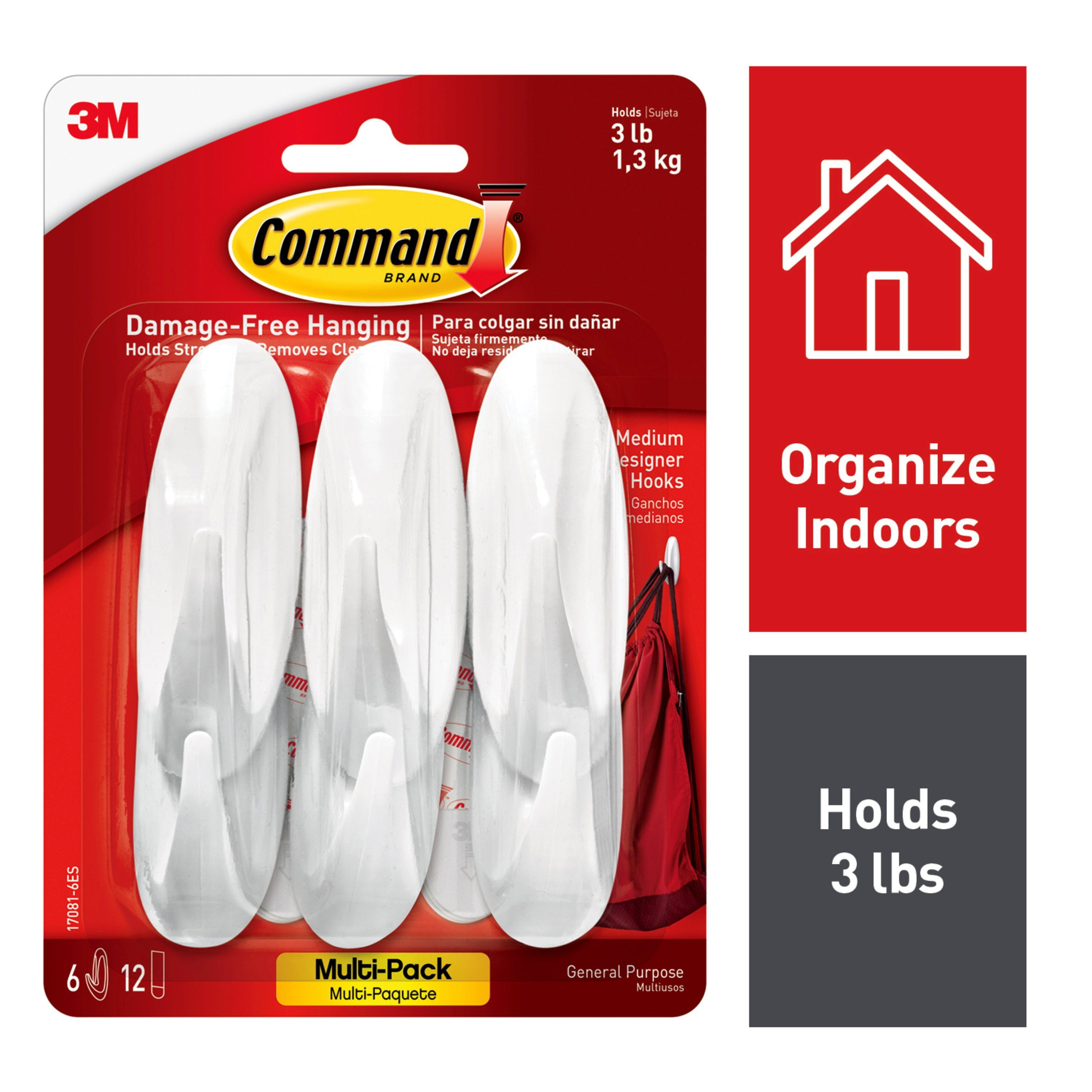 Command Medium Hooks Value Pack, White, 6 Hooks, 12 Strips/Pack