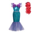 thumbnail image 3 of Disney vestido de princesa sirenita para niña, traje de lujo con estampado de encaje y volantes para Halloween, Carnaval, cumpleaños, Cosplay, Ariel, 3 of 5