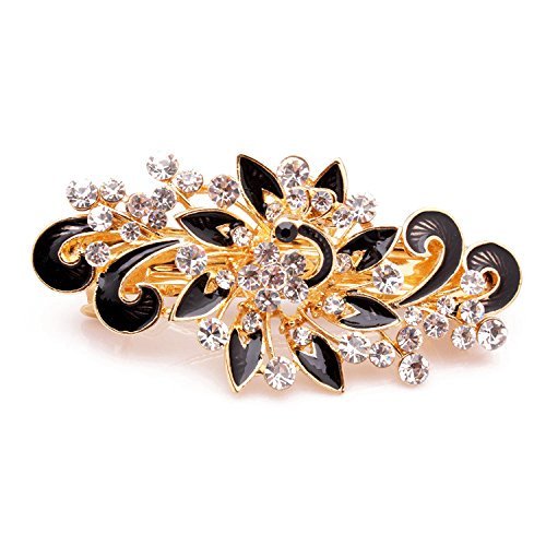 NYKKOLA Pasador francés de múltiples capas con forma de pavo real y diamantes de imitación para mujer, color negro