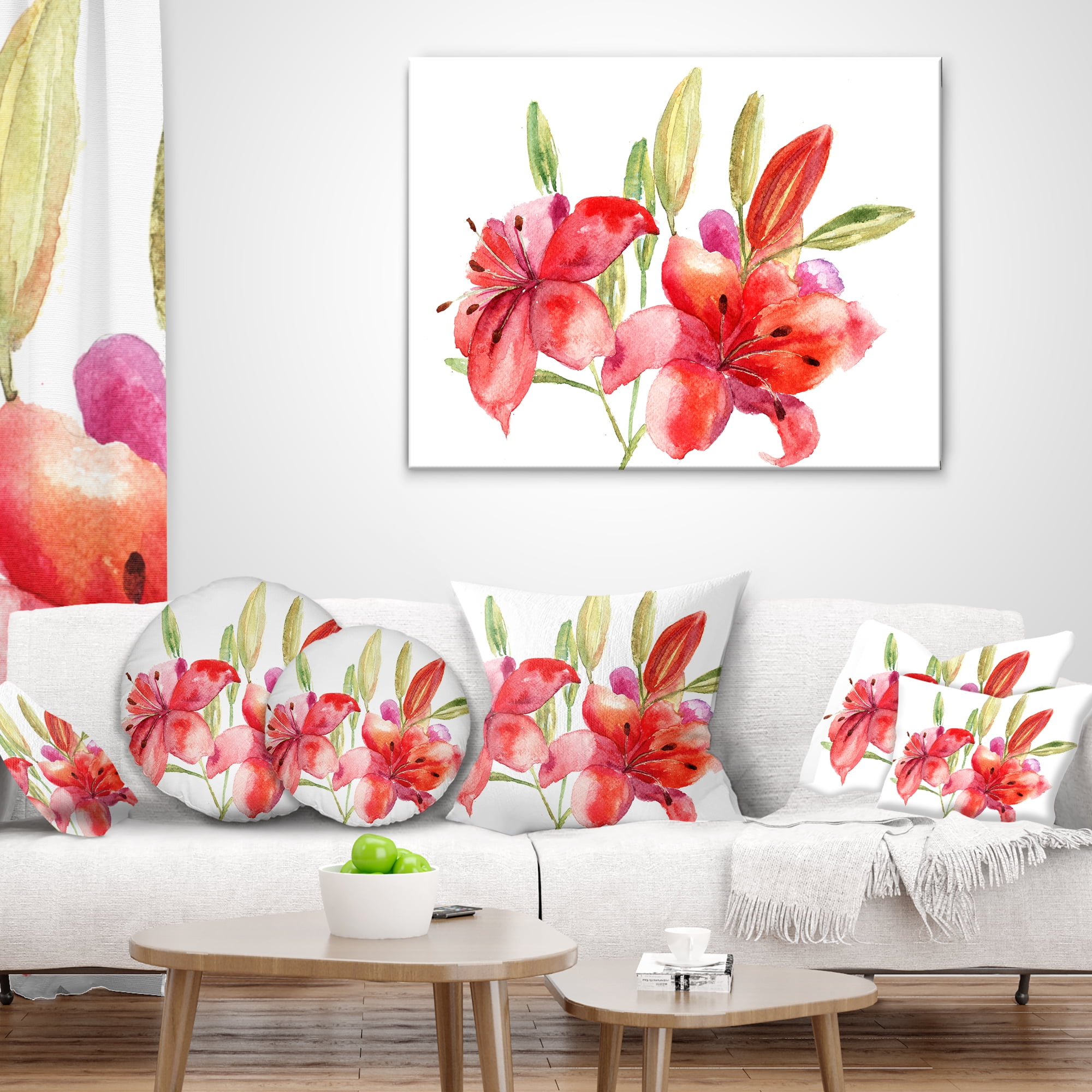 Designart Lily Flowers Illustration - Floral Throw Pillow - 12x20