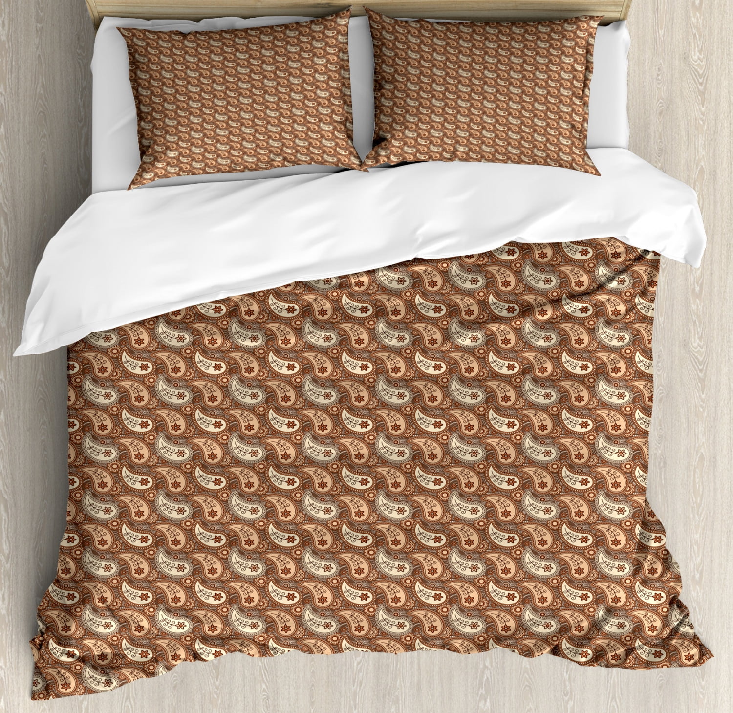 Brown Paisley Duvet Cover Set, Autumn Leaves Inspired Oriental