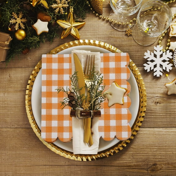 Eolstice Plaid Design Paper Napkins Set, Autumn Fall Decor Pattern, Table Setting For Halloween Thanksgiving Christmas, Disposable Towels For Parties Dinners Family Gatherings
