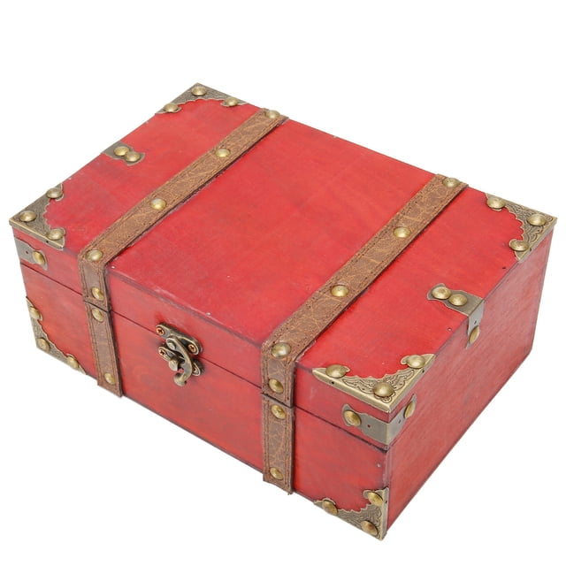 Wood Treasure Box, Exquisite Handcraft Vintage Style Treasure Chest Box Large Capacity Rectangle for Postcards for Watches Small,Medium,Large