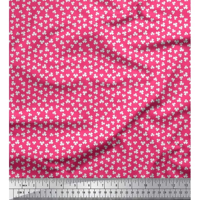 Soimoi Modal Satin Fabric Clover Leaves Small Fabric Prints by Yard 42 Inch Wide