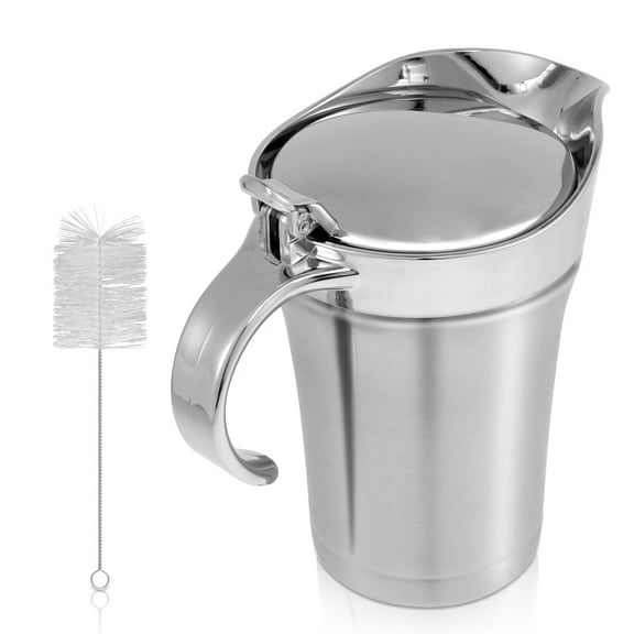Gravy Boat with Hinged Lid Double Wall Insulated Gravy Jug 750ml Gravy Warmer Pitcher Stainless Steel Sauce Jug Portable Insulated Gravy Boat for Sauce Syrup Creamer