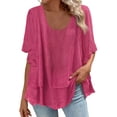 thumbnail image 2 of Nmnitkp Oversized Women's Short Sleeve T-Shirts Ruffle Sleeve Crew Neck T-Shirt, Loose Fit Solid Color Flowy Summer Tops for Daily Wear Hot Pink,L, 2 of 6