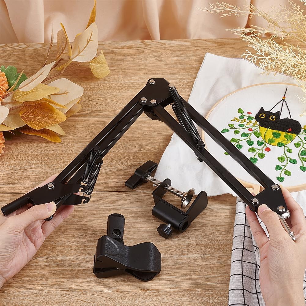 Black Embroidery Table Stand Kit 8mm Hole Hand Embroidery Lap Folding Cross Stitch Stand Clamp Hand Embroidery Hoop Holder 360 Rotated Embroidery Holder