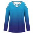 thumbnail image 3 of Jalioing Women's Long Sleeve Fashion Shirts Cold Shoulder Cross V Neck Casual Blouses Gradient Spring Summer Tops, 3 of 5