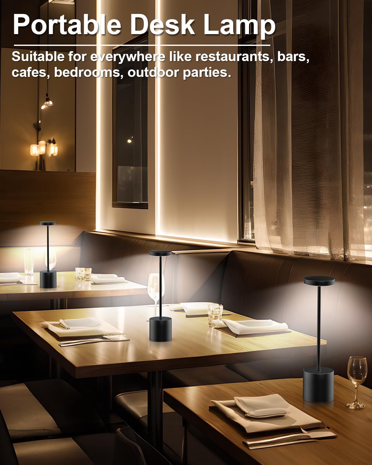 13.3"Rechargeable Cordless Table Lamps, Portable LED Desk Lamp with Touch Controls,3 Color Dimmable Lighting for Dining Patio Outdoor Bedroom Restaurant Bar(Black)