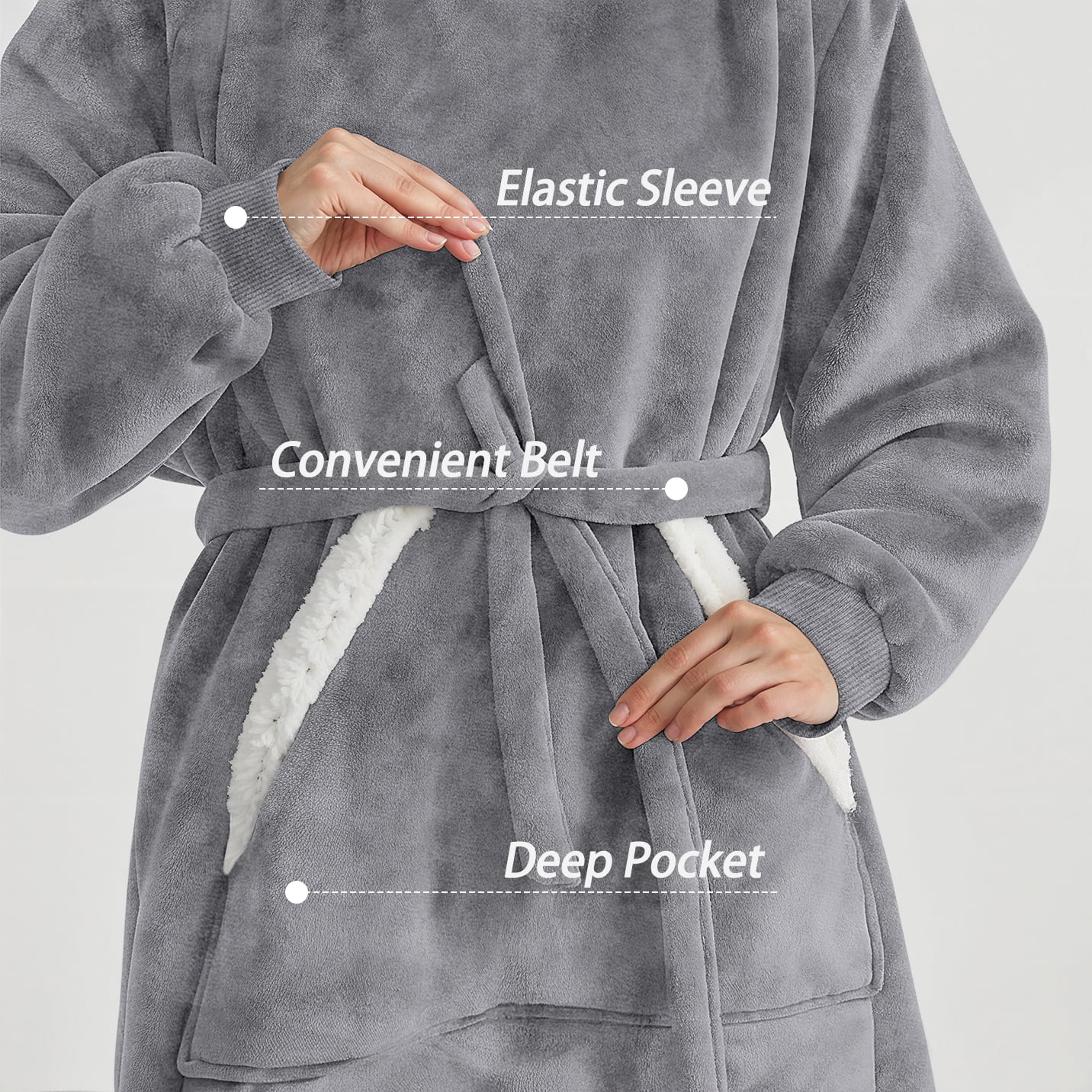 Fantaslook Oversized Wearable Blanket Hoodie, Long Flannel Sherpa Fleece Blanket Hoodie Sweatshirt for Adults Women Men, Plush Blanket with Hood, Pocket & Sleeves