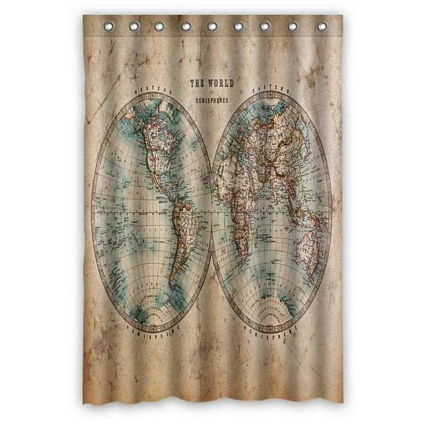 world map shower curtain walmart Phfzk Global Map Shower Curtain Vintage Retro Style Old World Map world map shower curtain walmart