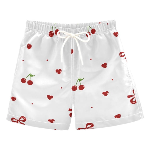 Cherry Love Bow Pattern Swim Trunks Quick Dry Beach Pool Board Shorts Lightweight Stylish Print Sizes 2T to XL